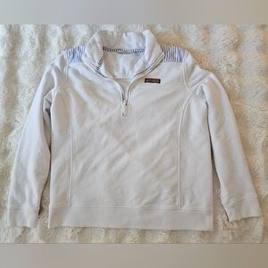 Vineyard Vines Quarter Zip White Blue Stripe Shoulder Pullover Size L
